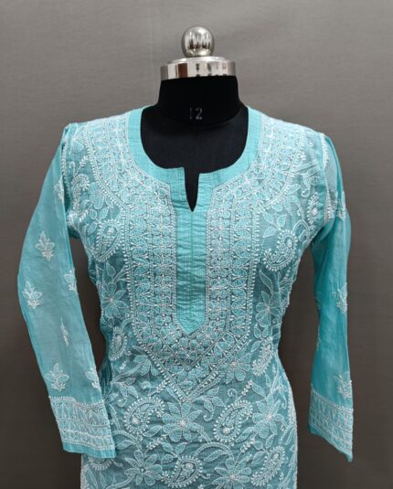 Lucknowi Pure Georgette Chikankari Kurti (Dyble colours Blue)